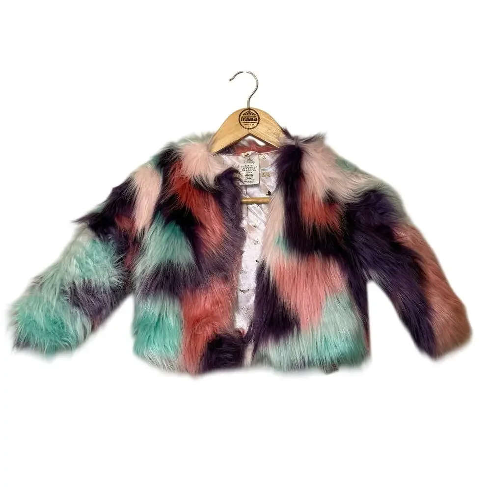 Disney Princess Faux Fur Jacket Cropped Colorful Pink Purple Teal Girls US 3